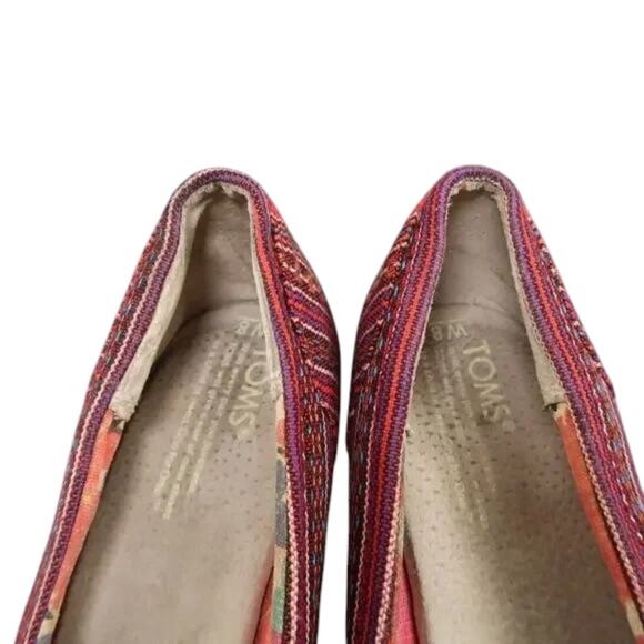 Toms Shoes Womens 8 Wedge Sandal Casuall Fashion Calypso Espadrille Red Peep Toe - Picture 4 of 13